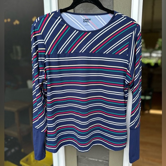 Lands' End Blue and White Long Sleeve Swim Top - Picture 1 of 4
